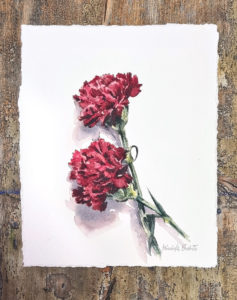 Akvarell, "Nejlikor", av Elisabeth Biström