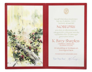 Nobeldiplom 2022 till Barry Sharpless med konstverk av akvarellkonstnär Elisabeth Biström