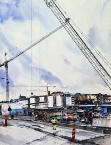 Slussen. Akvarell, Elisabeth Biström
