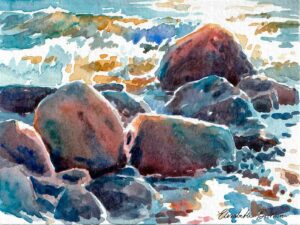 "Glödande granit och gnejs", akvarell Elisabeth Biström