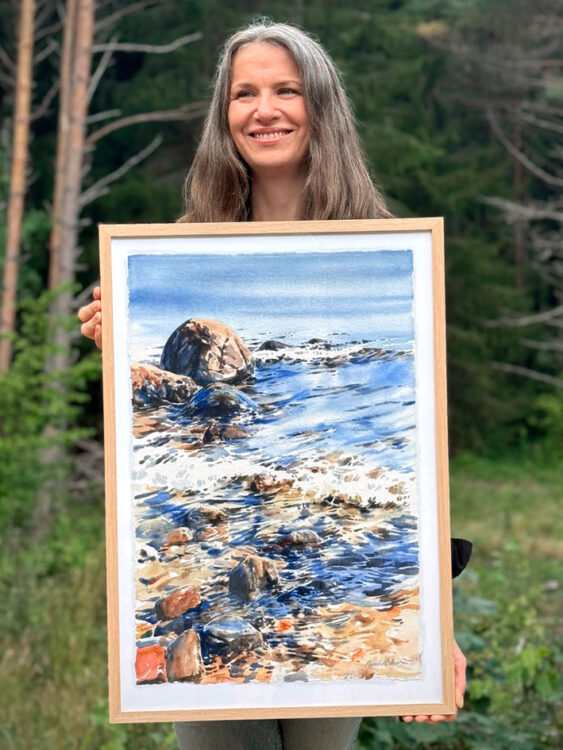 Elisabeth Biström akvarell, "I rörelse"