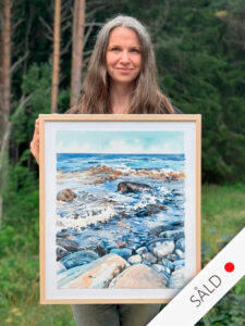 Elisabeth Biström med akvarellmålningen "Sjunde vågen"