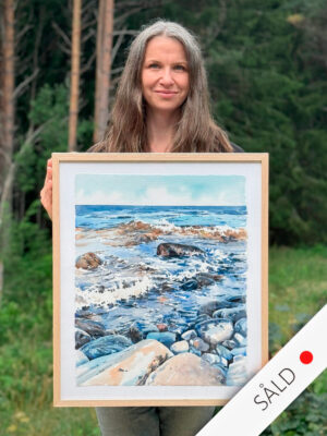Elisabeth Biström med akvarellmålningen "Sjunde vågen"