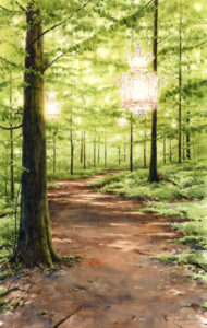 Akvarell till omslaget av Malmö Operas säsongsprogram 2025/26, av konstnär Elisabeth Biström