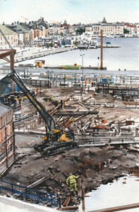 Slussen, akvarell Elisabeth Biström