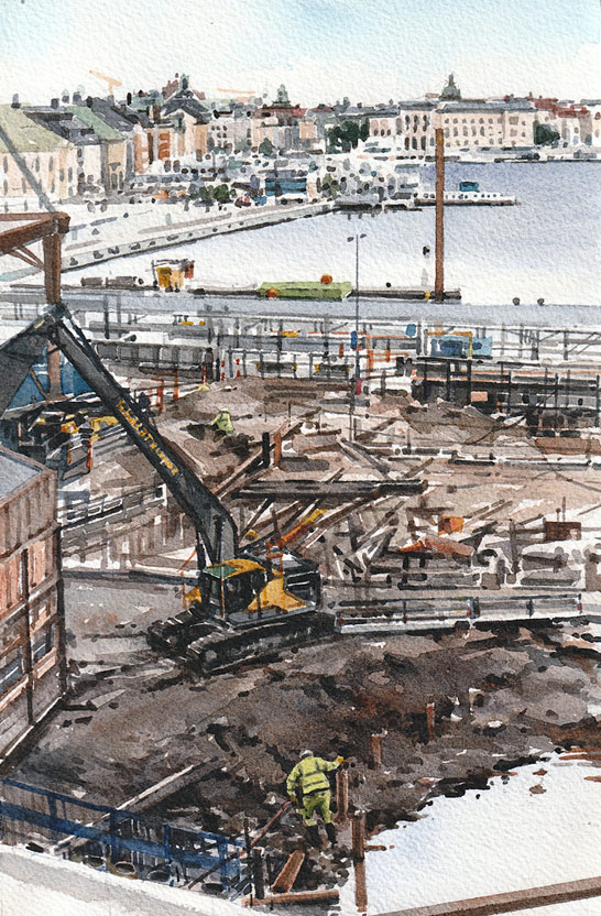 Slussen, akvarell Elisabeth Biström