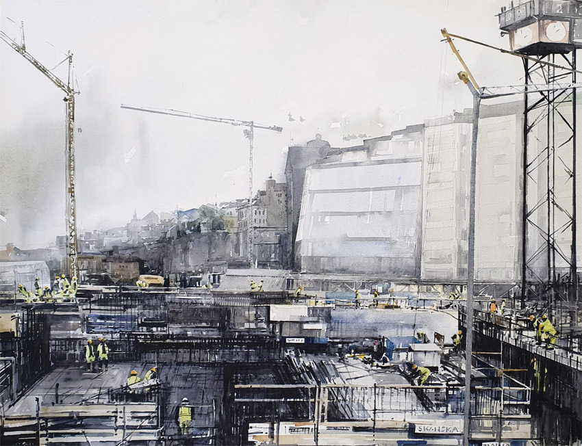 Slussen, akvarell Elisabeth Biström