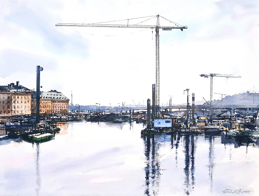 Slussen, akvarell Elisabeth Biström