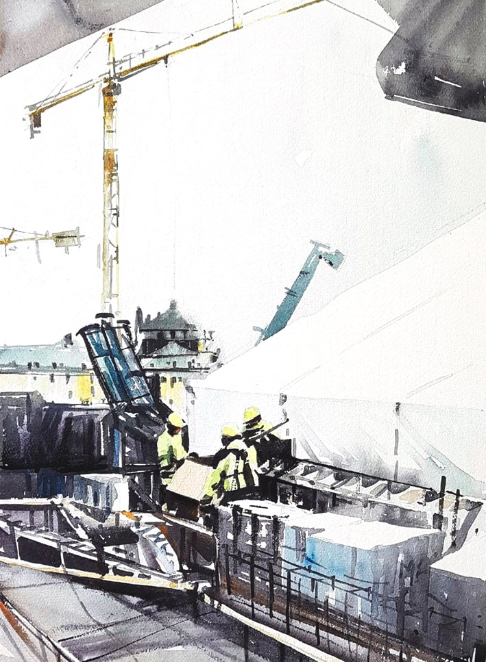 Slussen, akvarell Elisabeth Biström