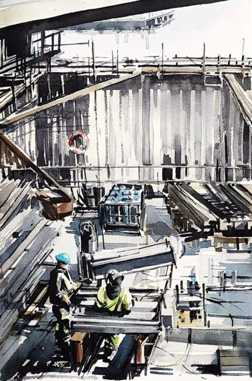 Slussen, akvarell Elisabeth Biström