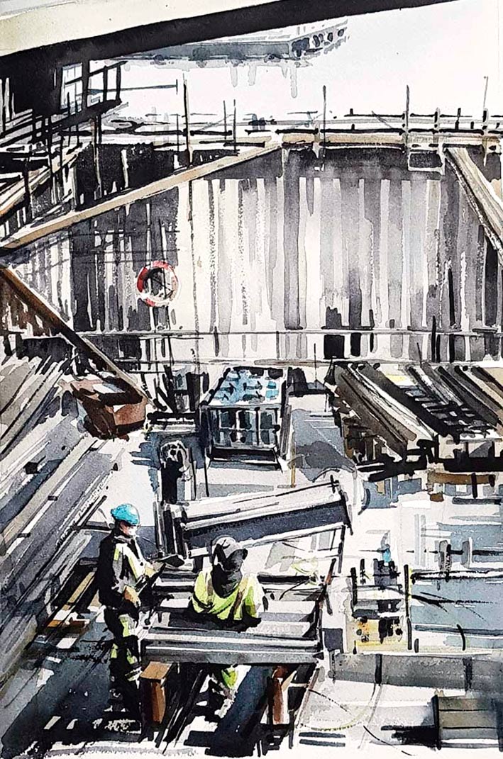 Slussen, akvarell Elisabeth Biström