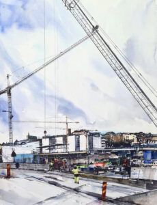 Slussen, akvarell Elisabeth Biström