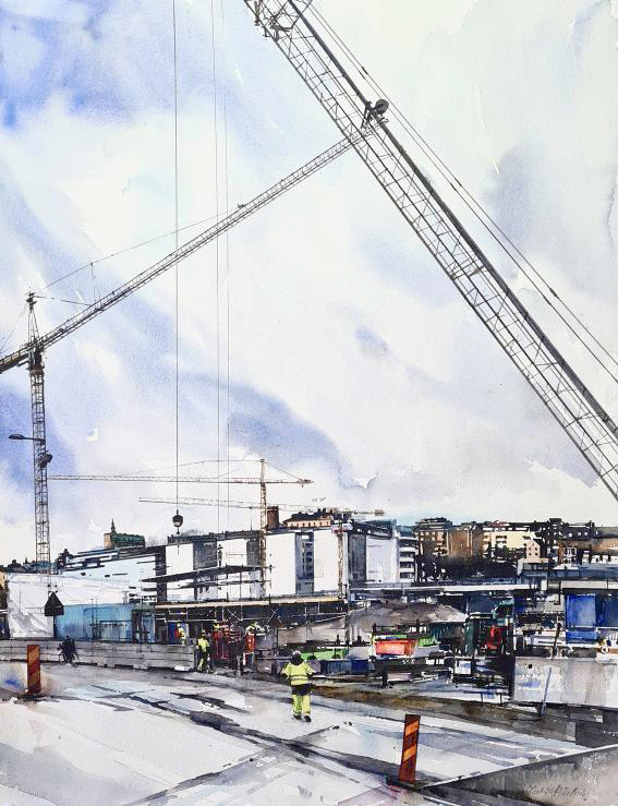 Slussen, akvarell Elisabeth Biström