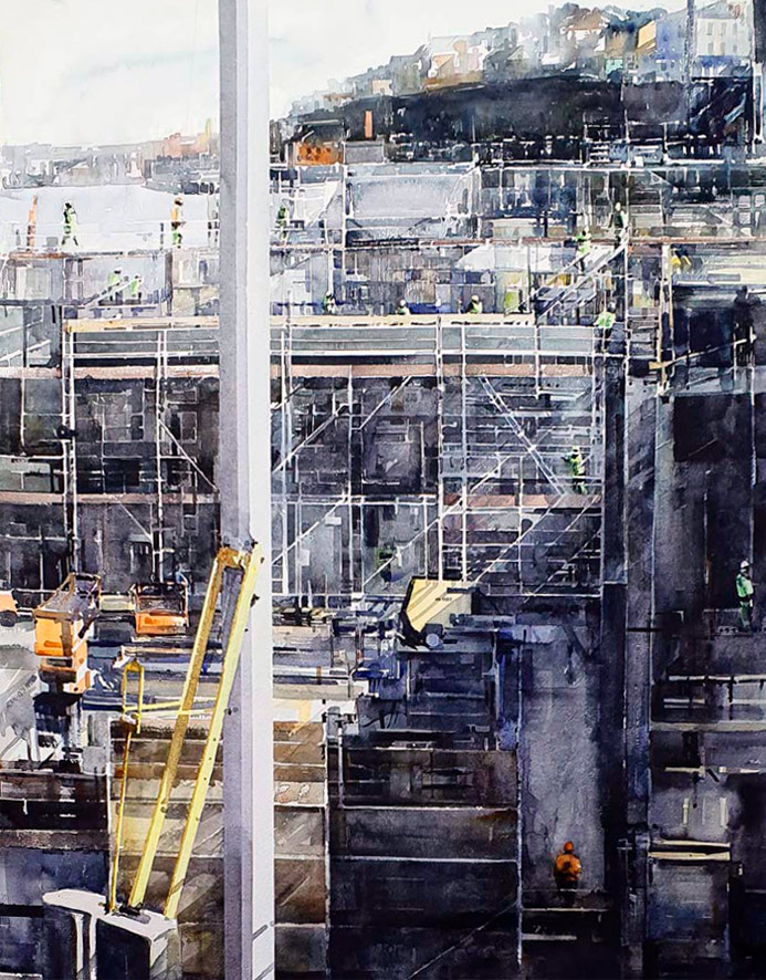 Slussen, akvarell Elisabeth Biström