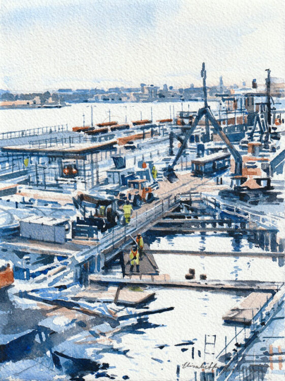 Akvarell Slussen Elisabeth Biström