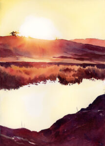 Akvarell från Elisabeth Biströms onlinekurs "Bländande soluppgång"
