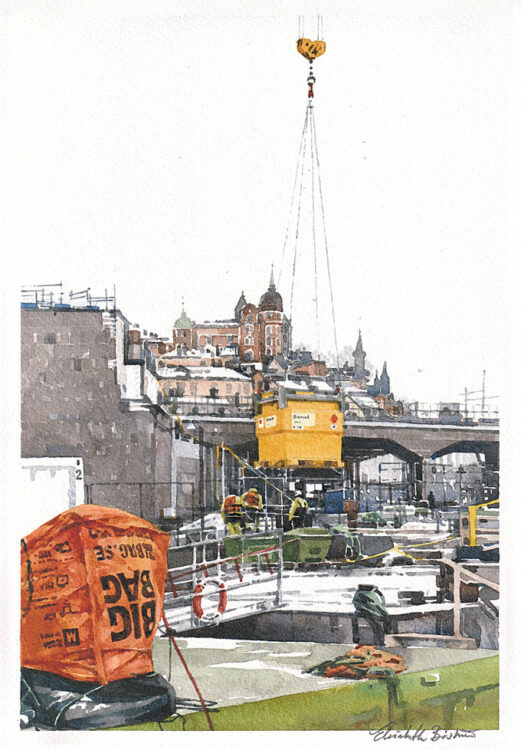 Akvarell Slussen Elisabeth Biström