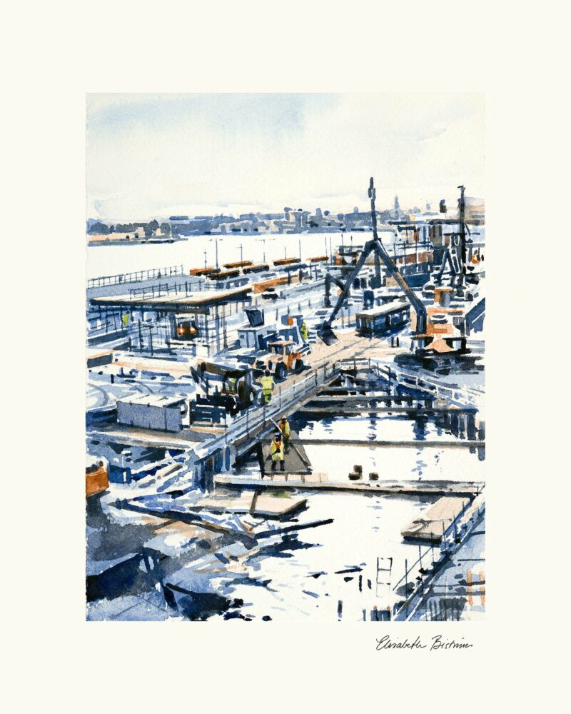Akvarell föreställande Slussen, Elisabeth Biström