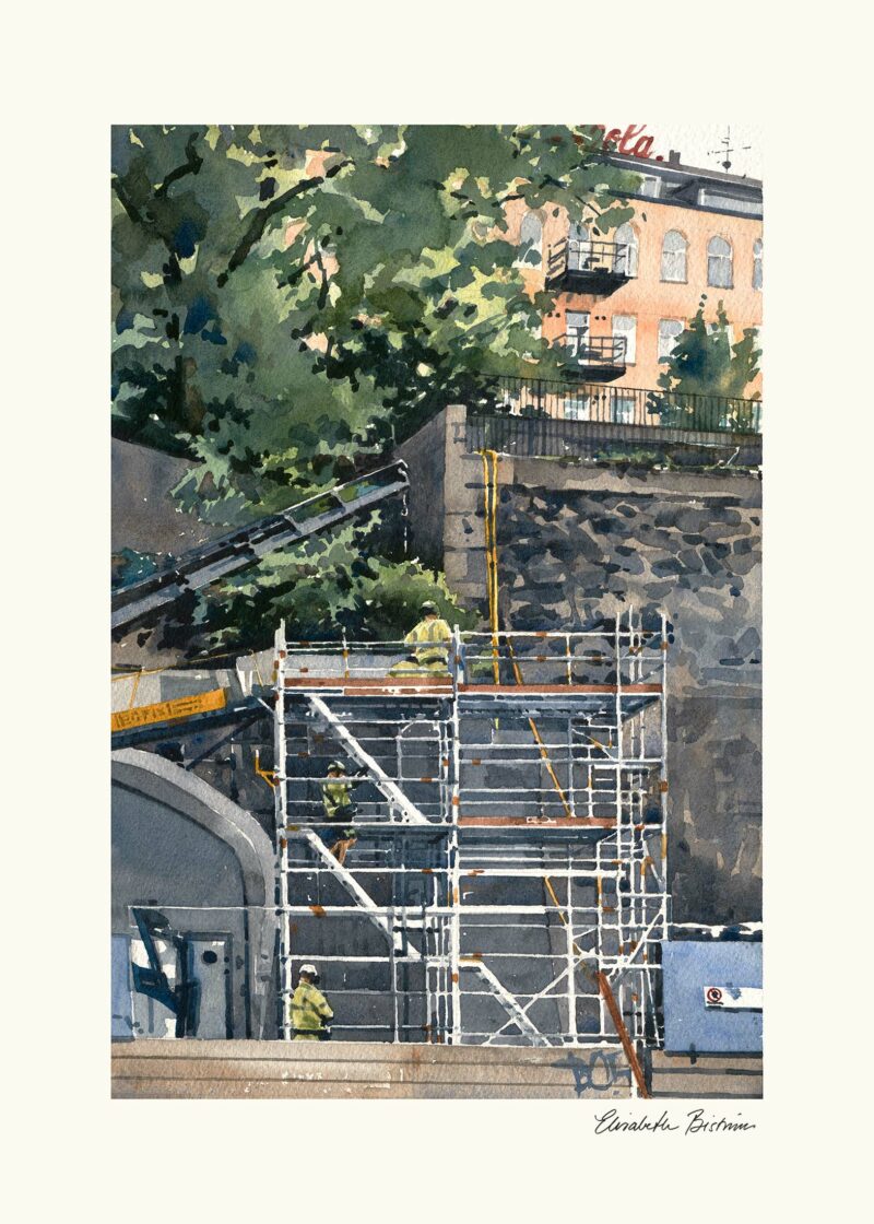 Konsttryck av akvarellkonstnär Elisabeth Biström, motiv från Slussen