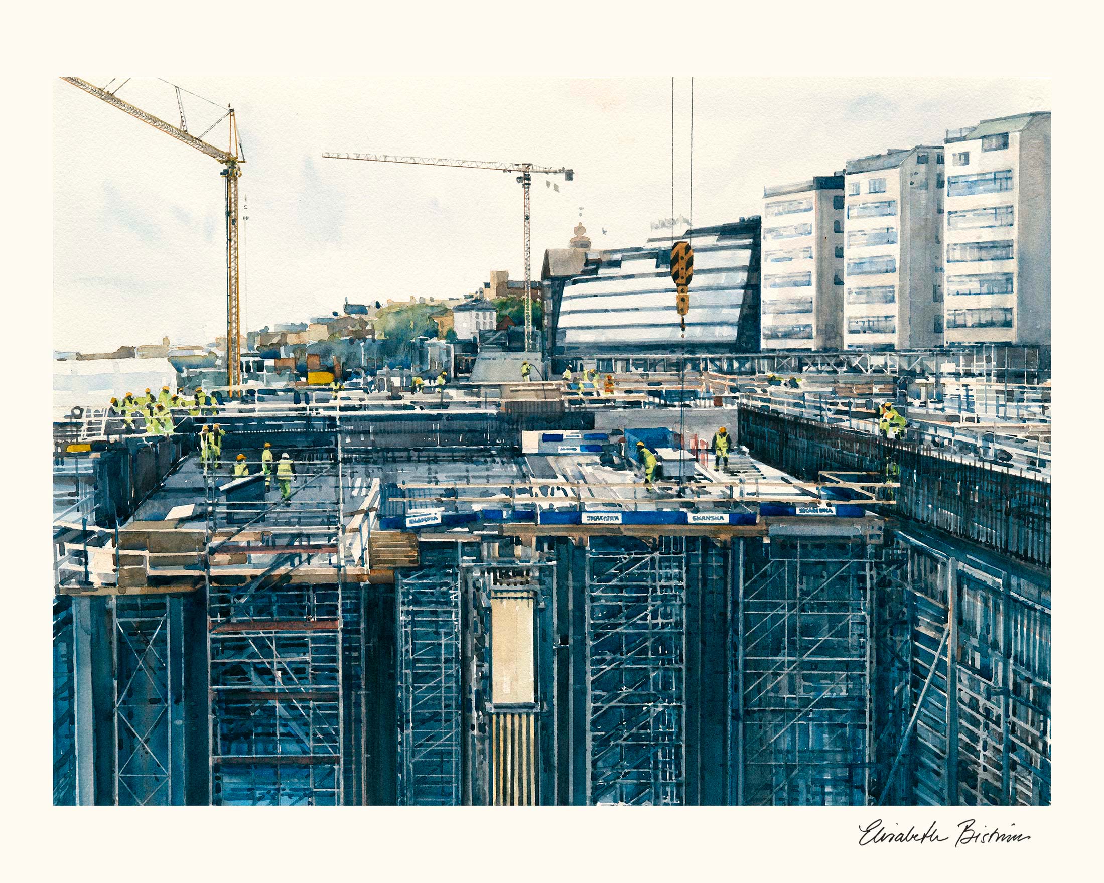 Konsttryck av akvarellkonstnär Elisabeth Biström, motiv från Slussen