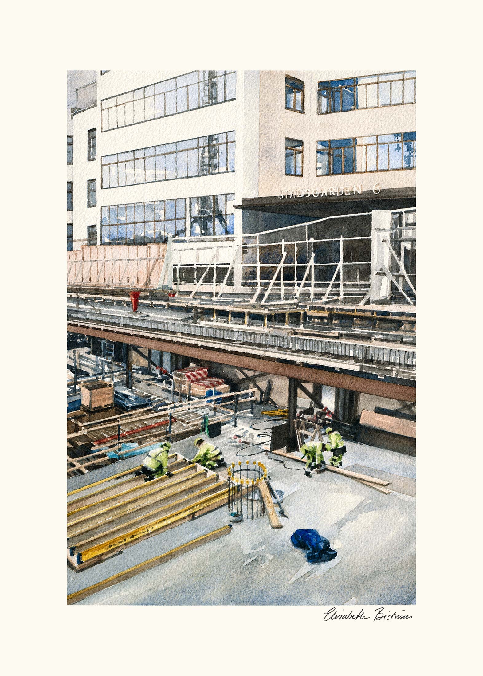 Konsttryck av akvarellkonstnär Elisabeth Biström, motiv från Slussen